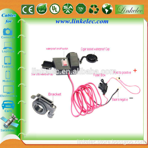 Double USB waterproof Power Socket Motorcycle Hardwire Charging Cable with Switch 5v
